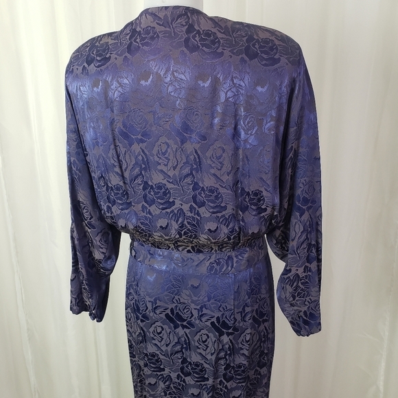 Vintage B.B. Collections purple floral wrap dress covered button mermaid hem 12 - Picture 11 of 14